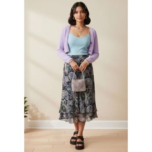 Y2K Briggs New York Paisley Ruffle Boho Skirt Size Petite Large